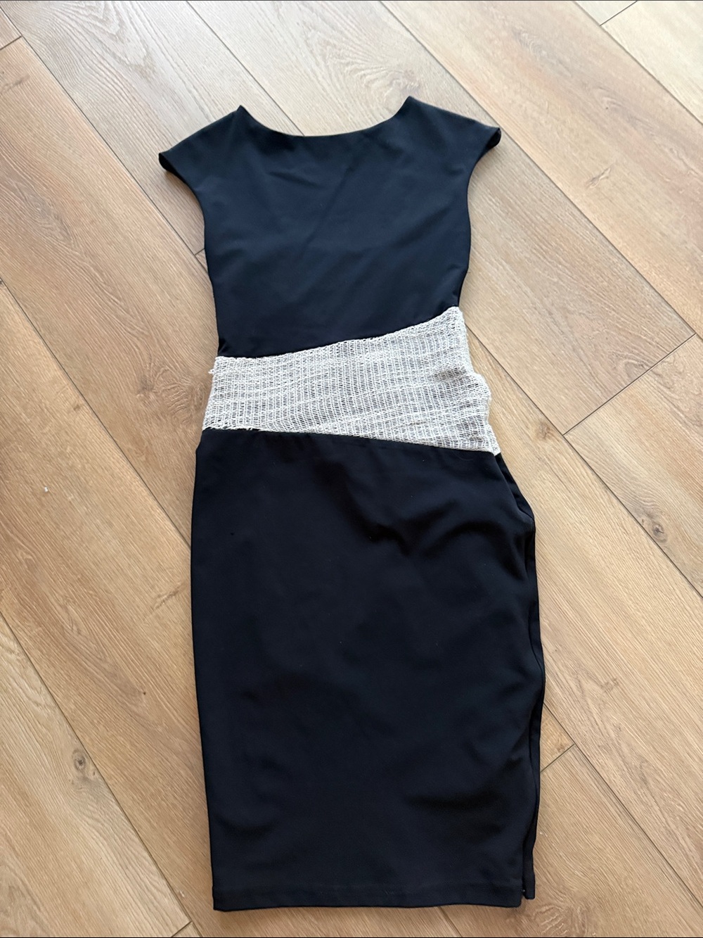 Abi Ferrin Black Midi Dress with Silver Waist Panel
